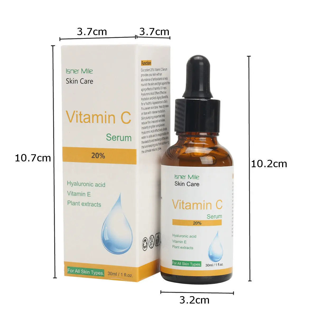 Vitamin C Brightening Serum - With Vitamin E & Hyaluronic Acid dimensions - Isner Mile