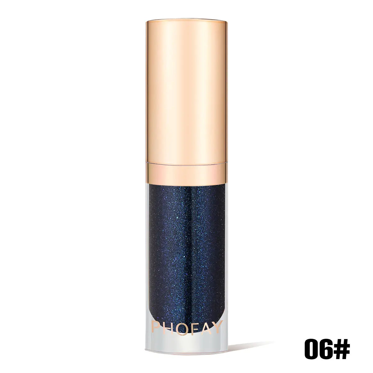 Blue cosmetic bottle with gold cap on a white background