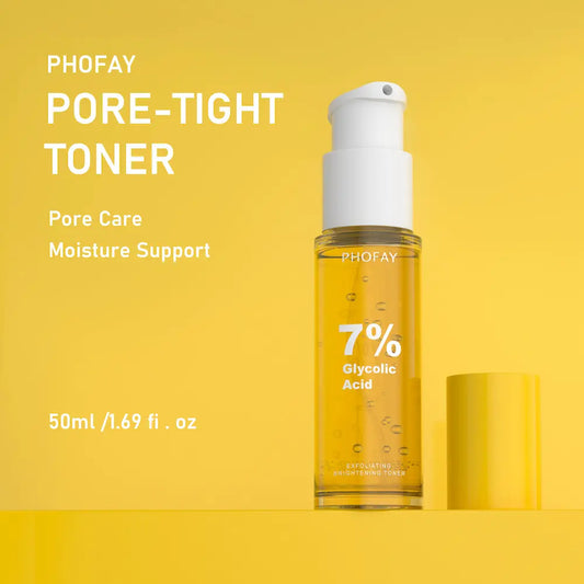 PHOFAY PORE-TIGHT TONER bottle with pump on a yellow background
