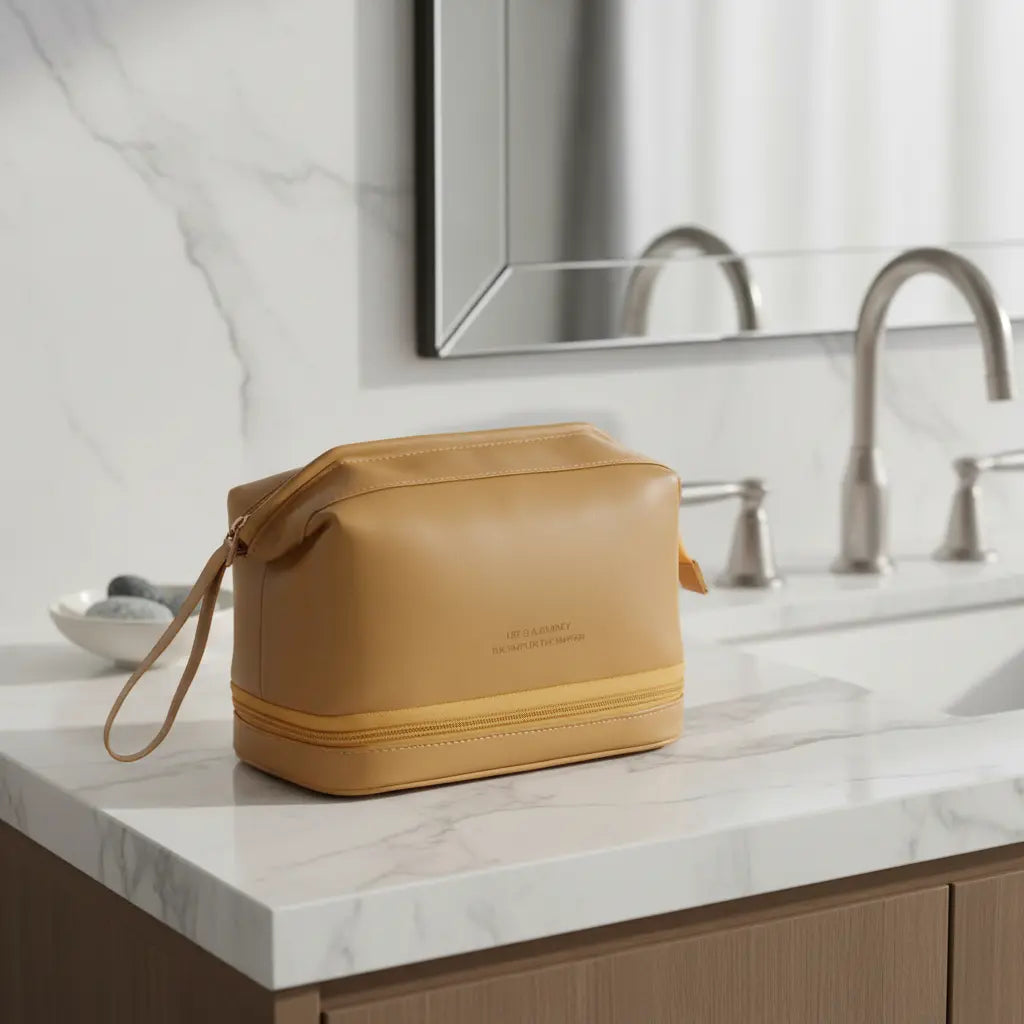 Luxurious Travel Cosmetic Bag - Vegan PU Leather cosmetic Organizer