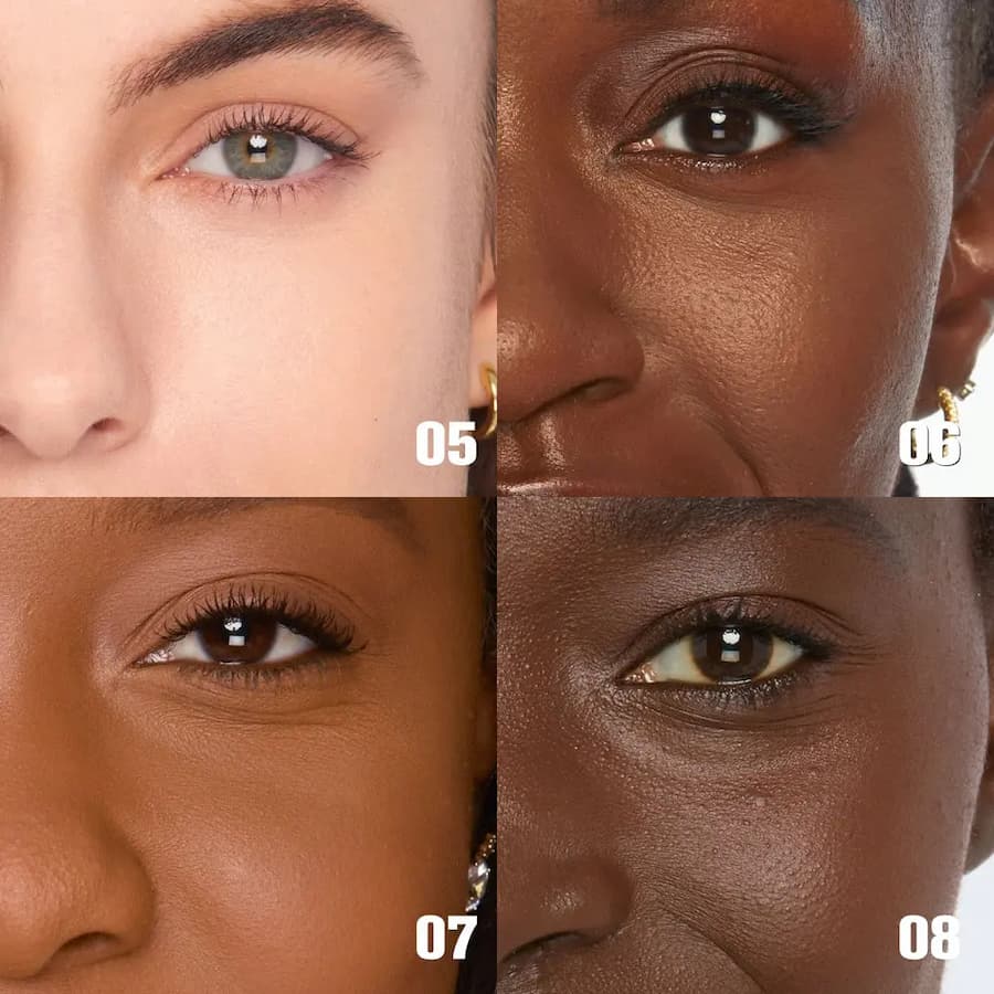 Close-up of different skin tones with eye contact, labeled 05 to 08.
