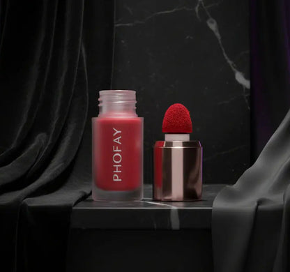 PHOFAY Mousse Liquid Blush in a dark vanity - Long-Lasting Matte Formula velvet vial
