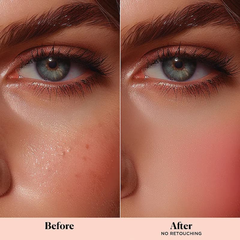 Before and after comparison of a person's eye with no retouching.
