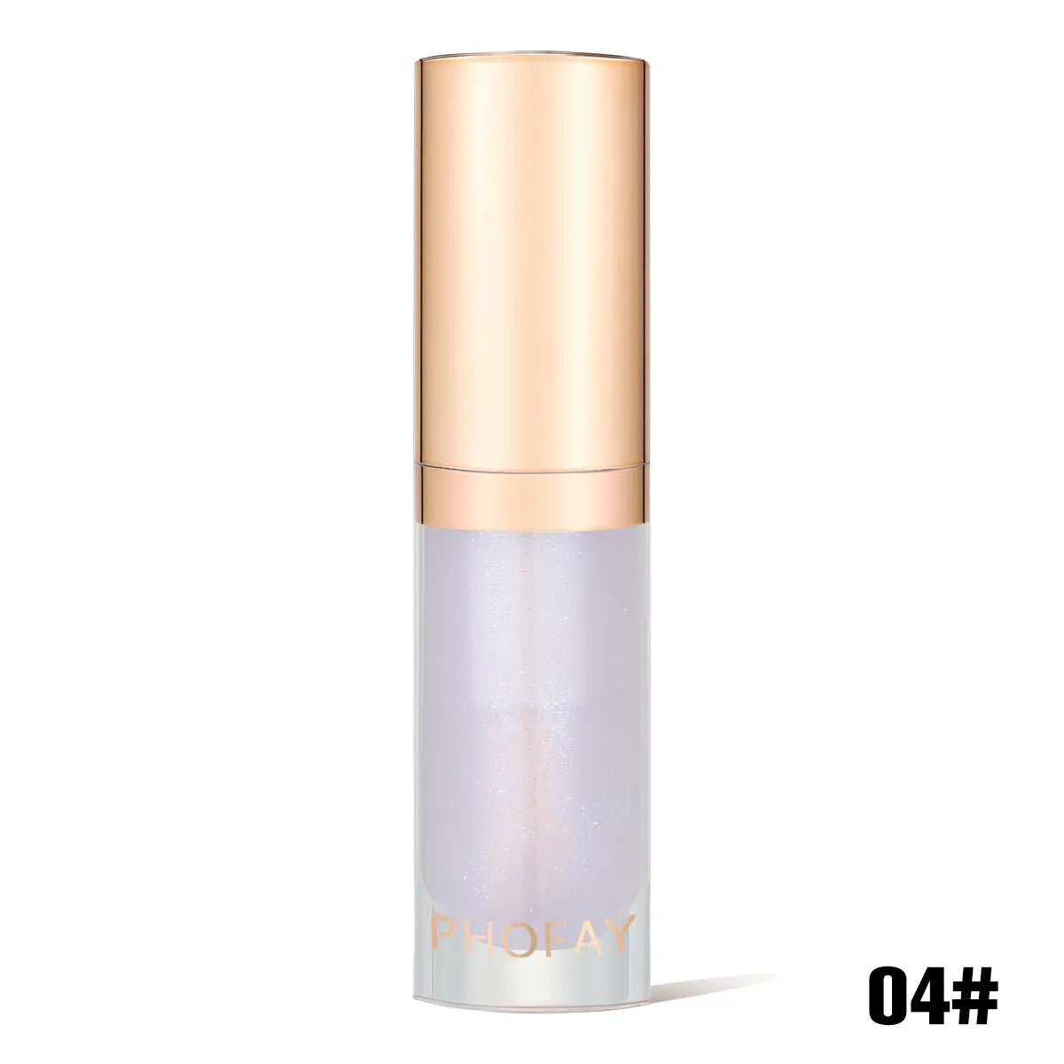 lip oil bottle with gold cap and white body on a white background