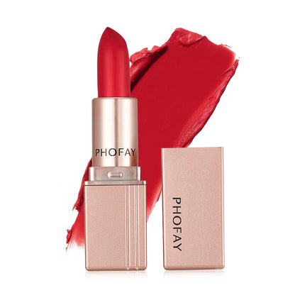 Red lipstick with PHOFAY branding on a white background