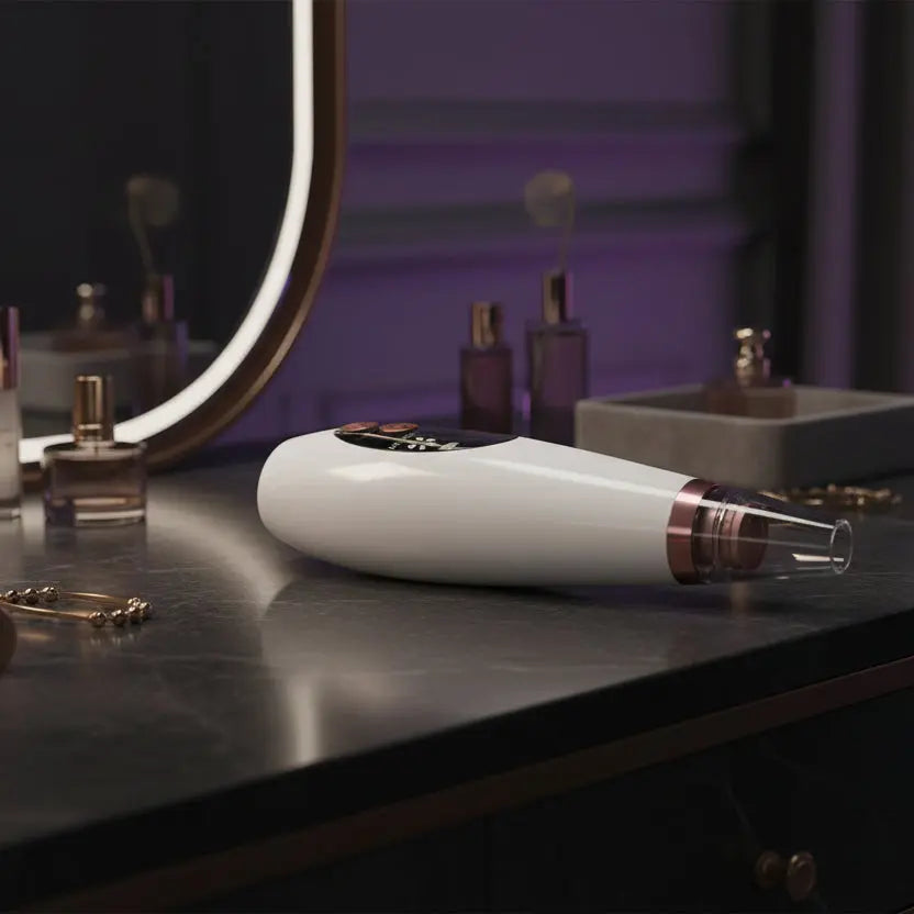 NEW Professional Blackhead Pore Vacuum in a dark themed vanity- Microcrystalline Suction Technology velvet vial