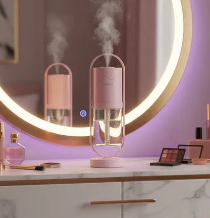 Magic Shadow Projection Humidifier in a vanity - USB Ultrasonic Mist Maker with Night Light velvet vial
