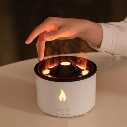 Finger going around the rim of volcano Flame Aromatherapy Humidifier - Jellyfish Smoke Ring Diffuser velvet vial