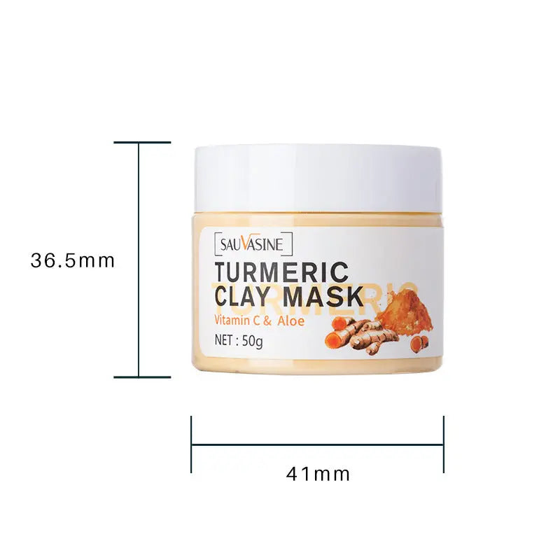 Sauvasine turmeric clay mask jar with vitamin C and aloe, 50g, dimensions 36.5mm height, 41mm width