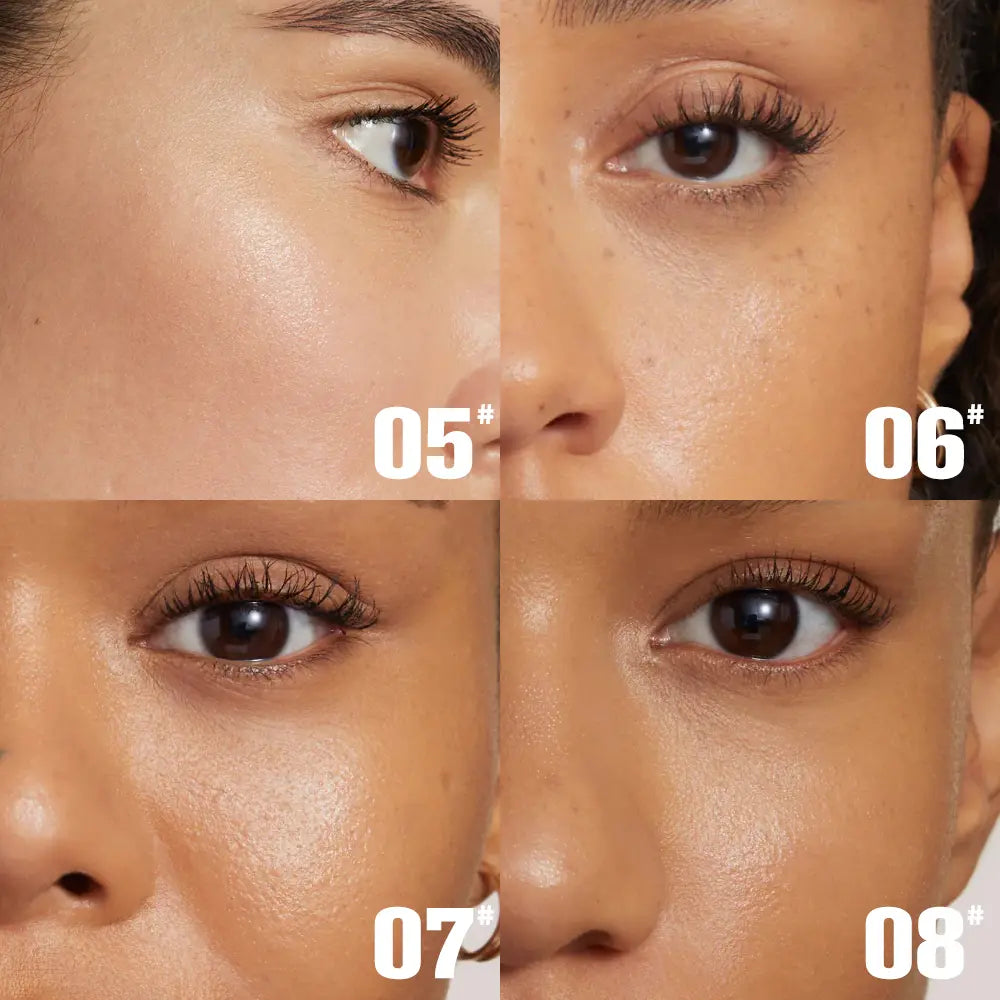 Close-up of a person's eye with different skin tones labeled 05, 06, 07, and 08.