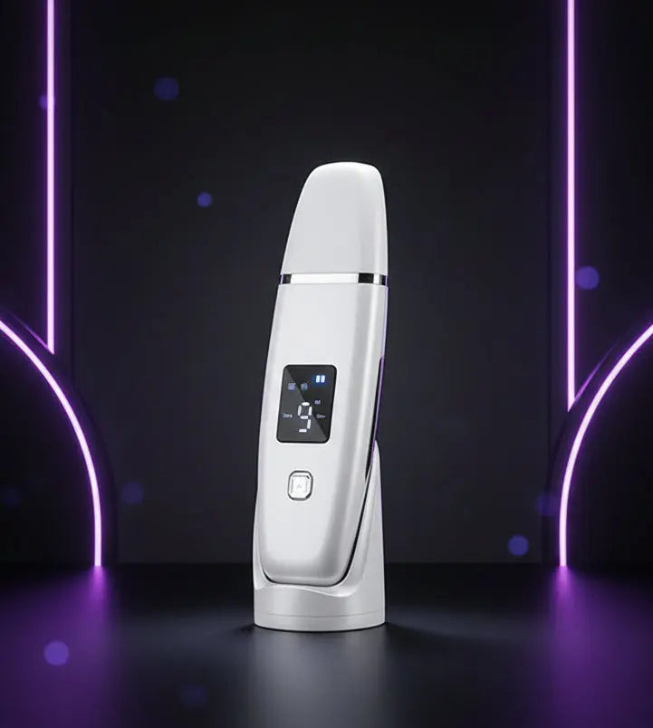 white Ultrasonic Skin Scrubber - Deep Pore Cleansing & Exfoliation Tool velvet vial