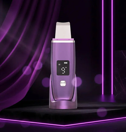 purple Ultrasonic Skin Scrubber - Deep Pore Cleansing & Exfoliation Tool velvet vial