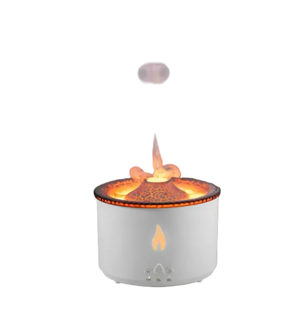 White volcano diffuser with decorative design on a gray background