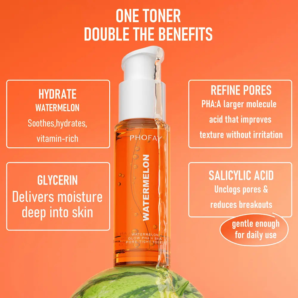 orange phofay toner bottle in orange background with its benefits