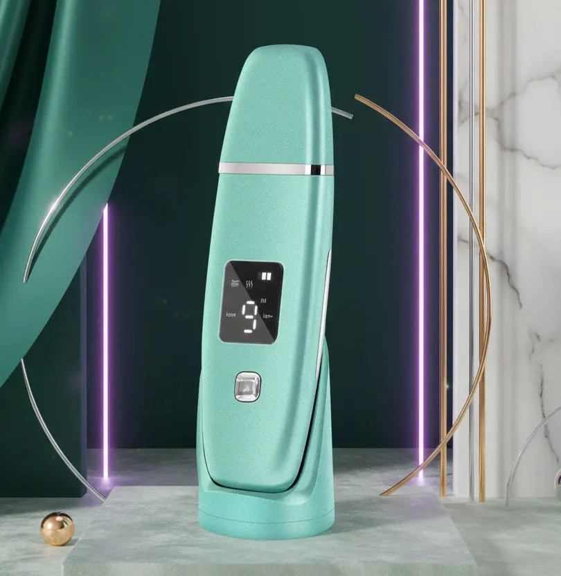 green Ultrasonic Skin Scrubber - Deep Pore Cleansing & Exfoliation Tool velvet vial