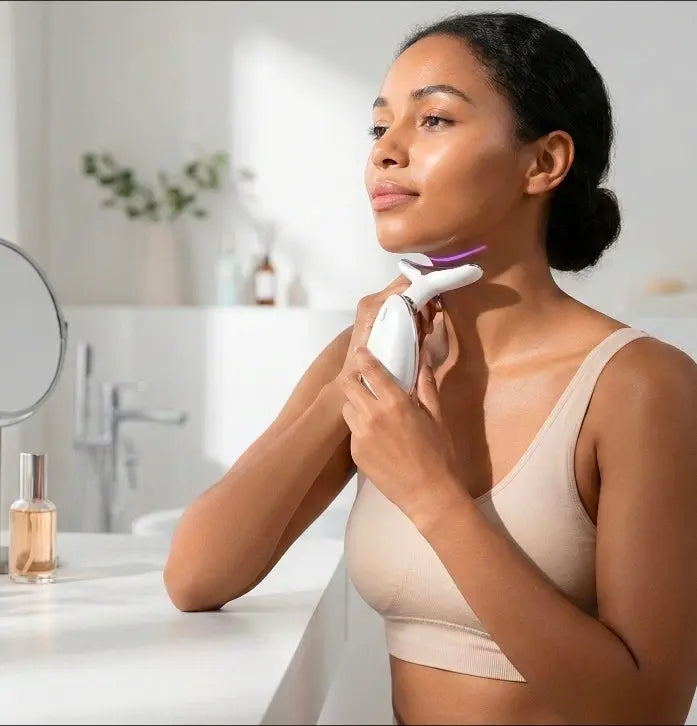 EMS Thermal Neck Lifting and Tightening Massager - Electric Microcurrent Wrinkle Remover velvet vial